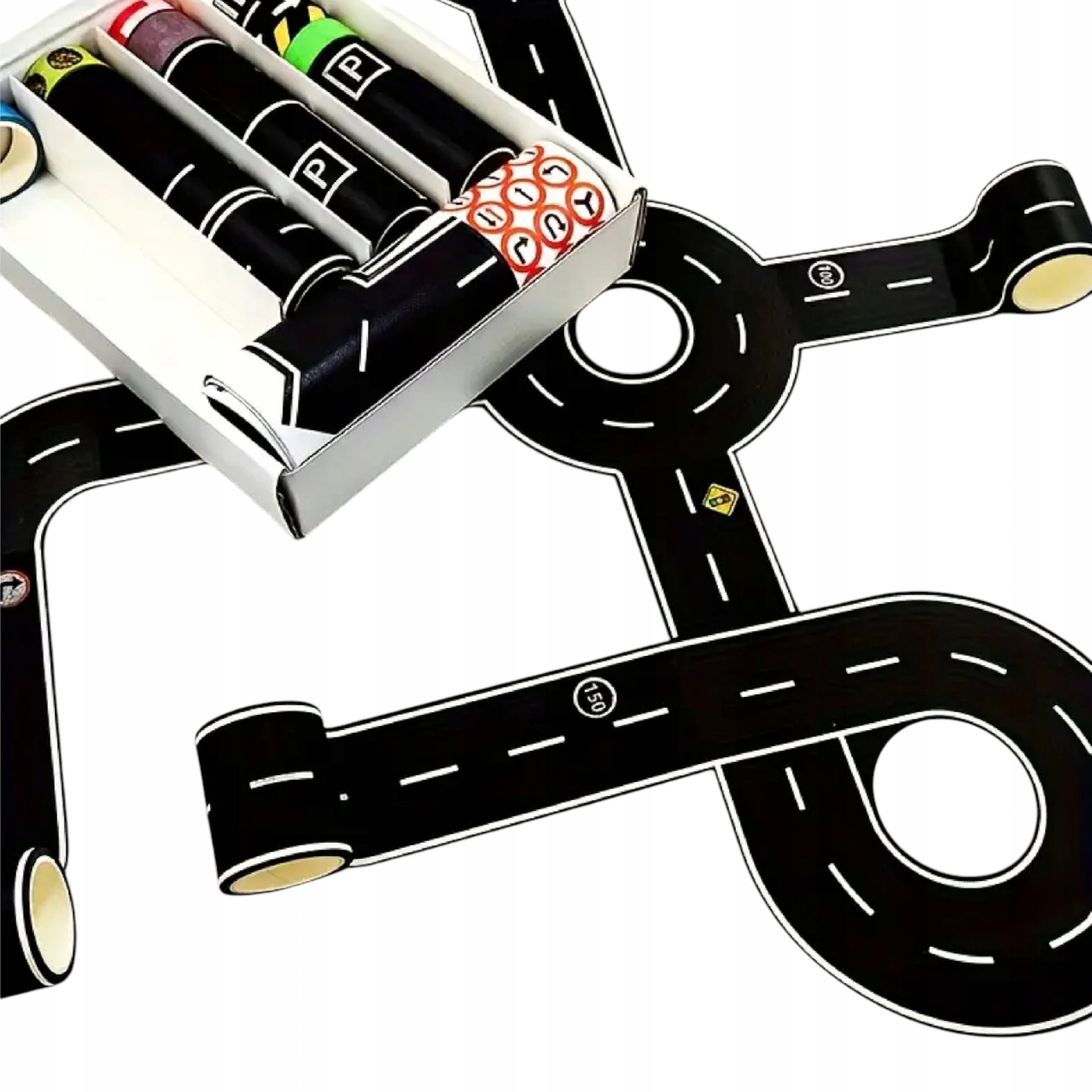 Zestaw 28 rolek taśma samoprzylepna droga jezdnia ulica naklejki znaki