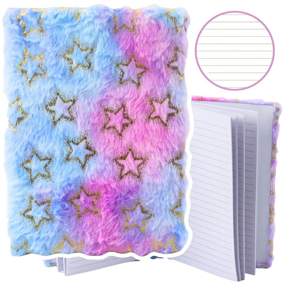 Pluszowy Zeszyt Notatnik W Linie Złote Gwiazdki Pastelowy A5 80 Kartek LEAN