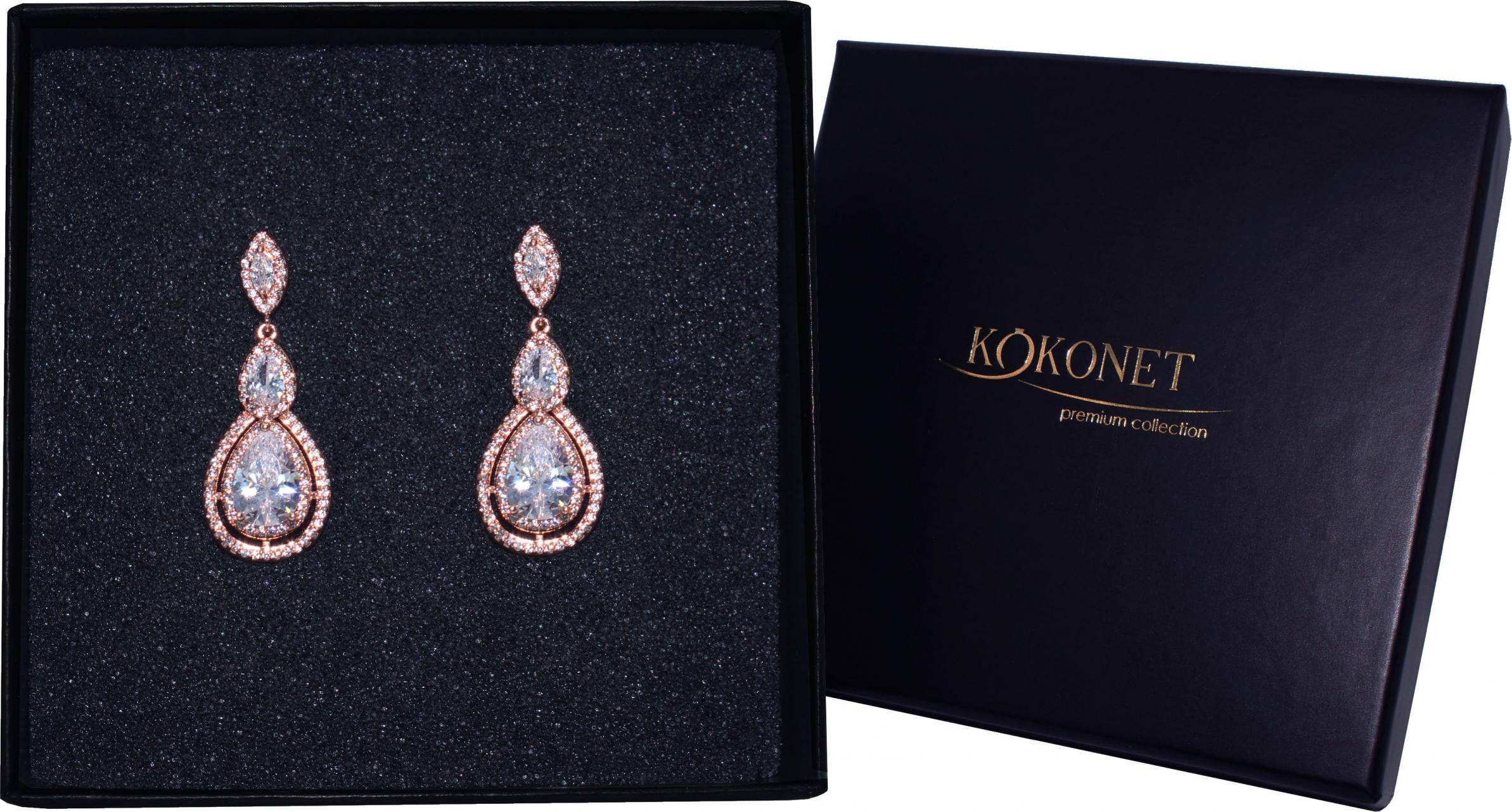 KOKONET Kolczyki różowe złoto na ślub migdał cudo wiszące