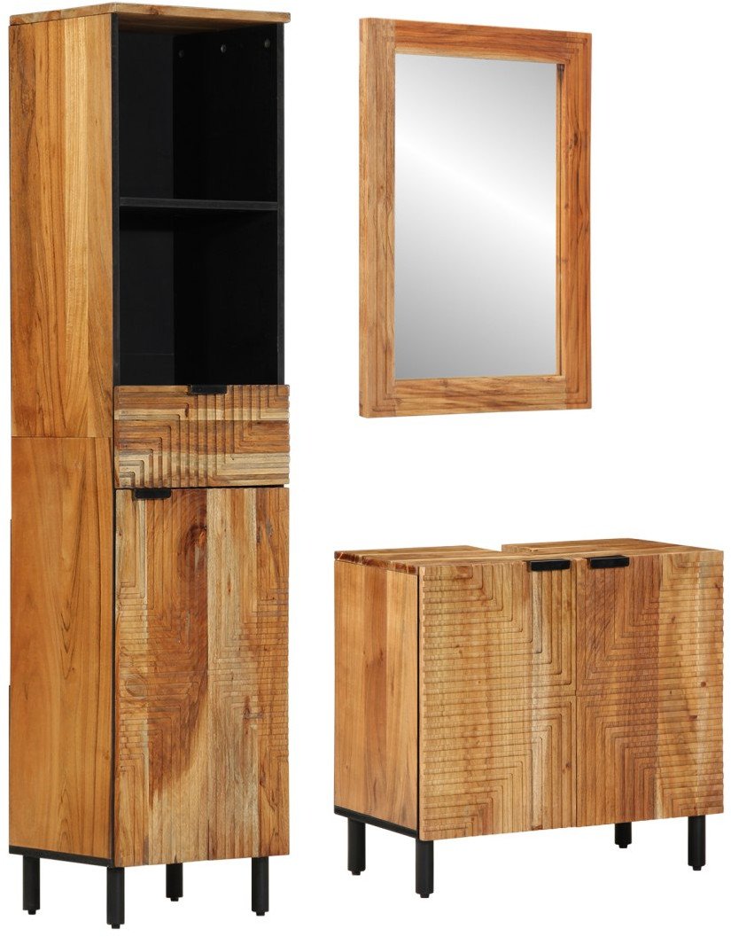 Zestaw 3 mebli łazienkowych z brązowego litego drewna akacjowego