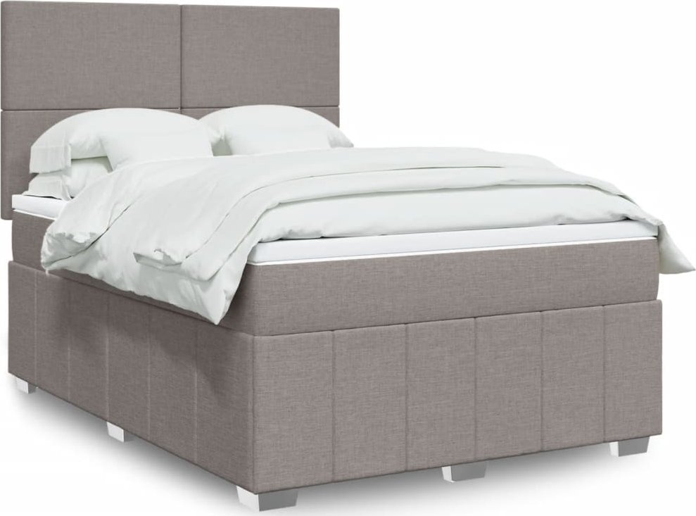 vidaXL vidaXL Łóżko kontynentalne z materacem, taupe, tkanina, 160x200 cm
