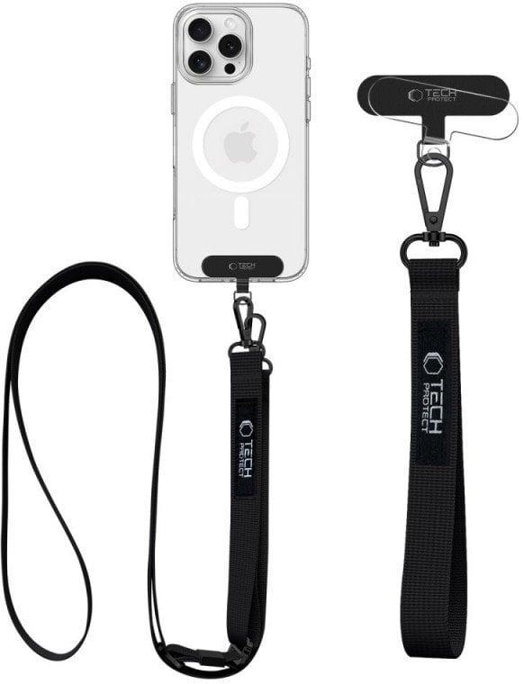 Smycz do telefonu na szyję, ramię uniwersalna Tech-Protect, czarna