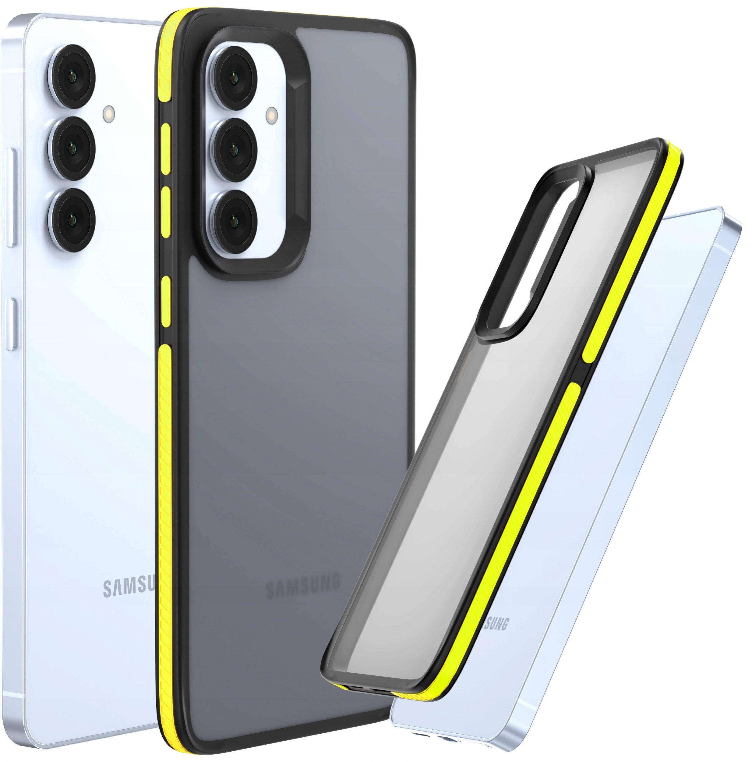 Etui Do Samsung Galaxy S23 FE (Matowe, Żółta Ramka, Bumper, Plecki, Case)