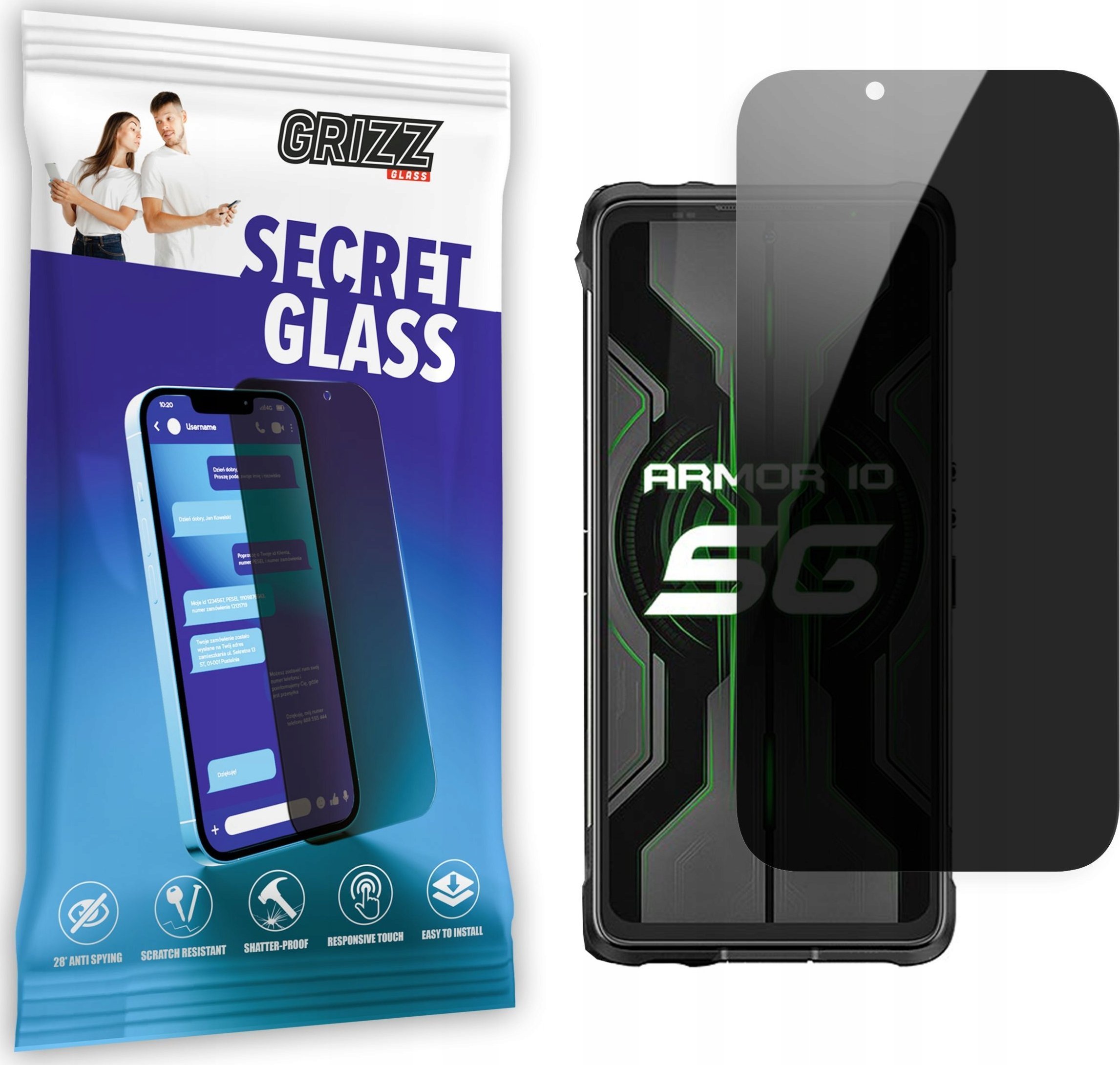 GrizzGlass Szkło prywatyzujące GrizzGlass SecretGlass Ulefone Armor 10 5G