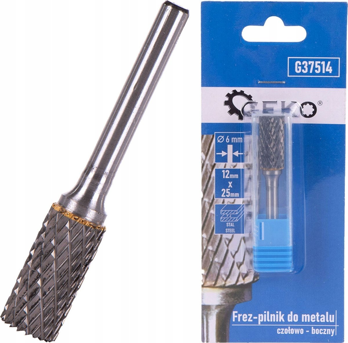 Geko Frez pilnik do metalu z węglika wolframu 12x25mm trzpień 6mm (czołowo-boczny) (200)