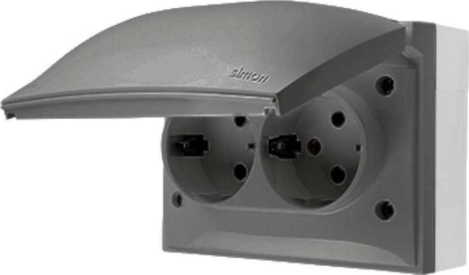 Kontakt-Simon Simon Aquaclick Gniazdo IP44, Schuko, podwójne kompaktowe, klapka w kolorze szary ACGSZ2/16