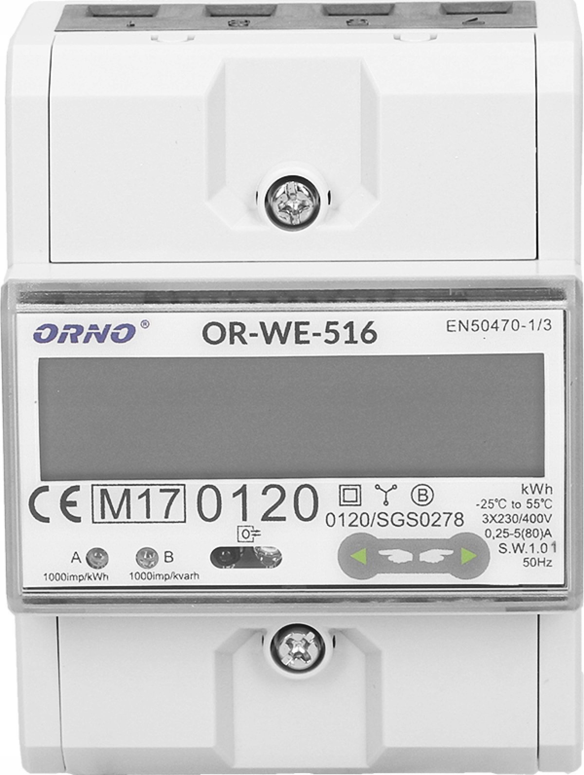Orno Licznik energii elektrycznej Orno OR-WE-516 3-faz Port RS-485 Din TH-35mm biały