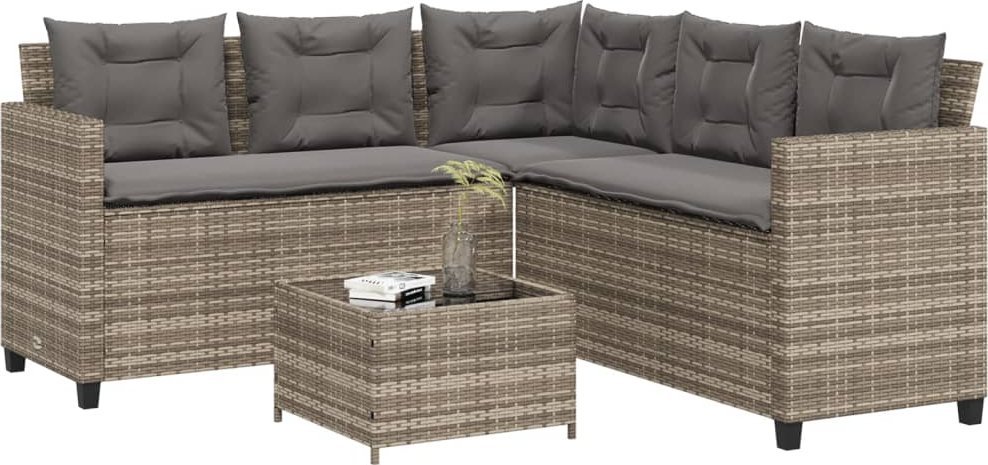vidaXL vidaXL Narożnik ogrodowy z poduszkami i stolikiem, rattan PE, szary