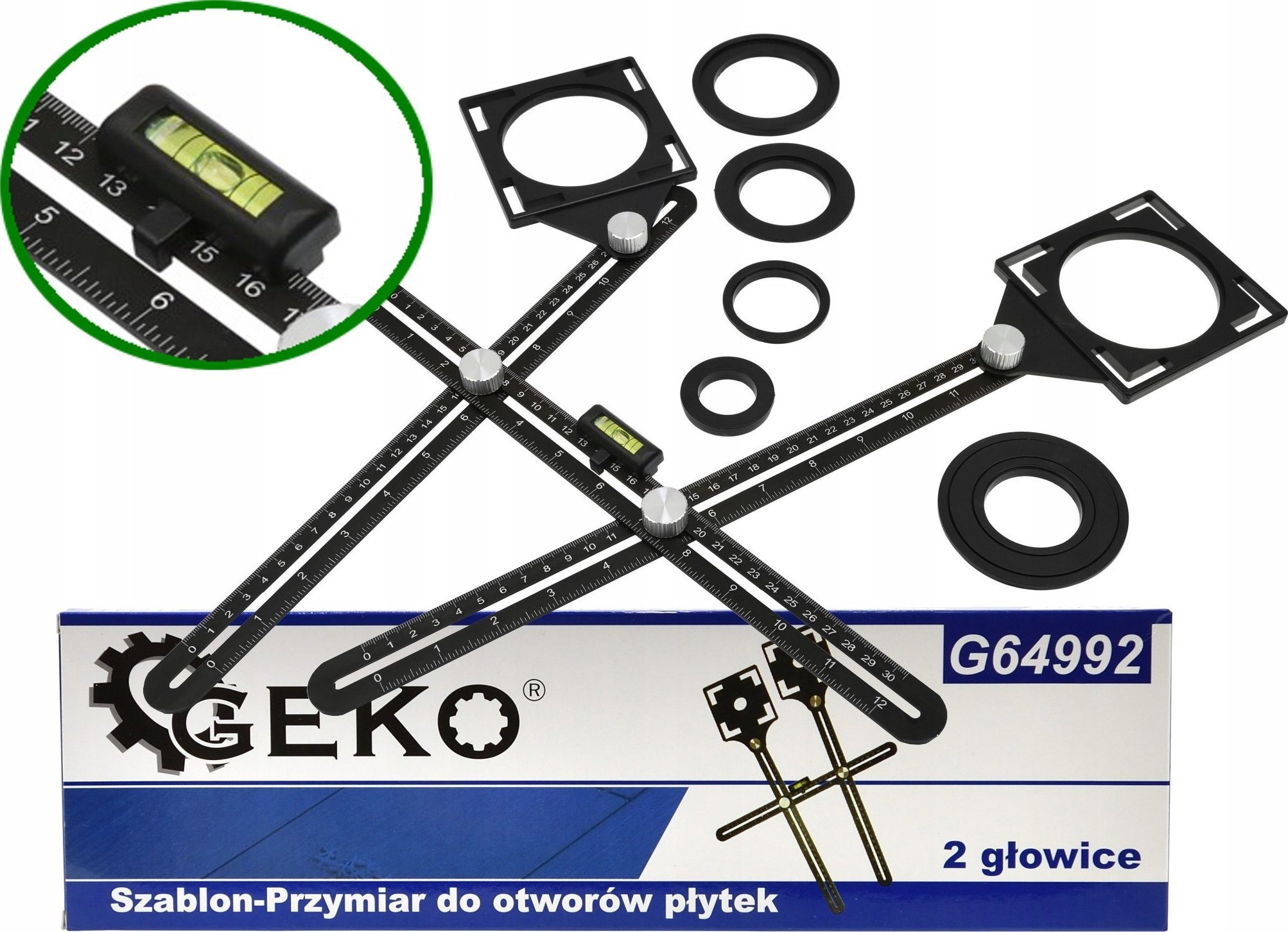 Geko Szablon-Przymiar do otworów płytek 2 głowice