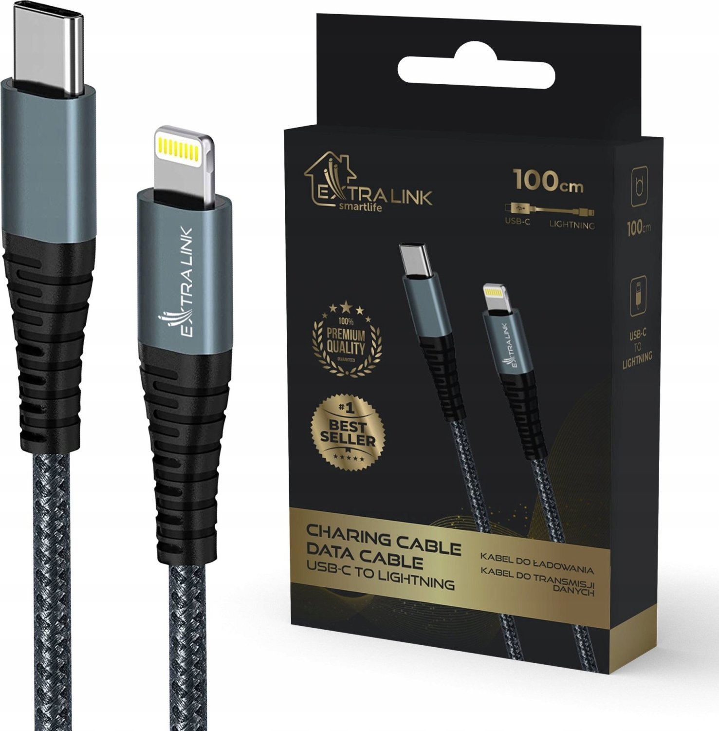 Kabel USB ExtraLink USB-C - Lightning 1 m Czarny (CABESL06)