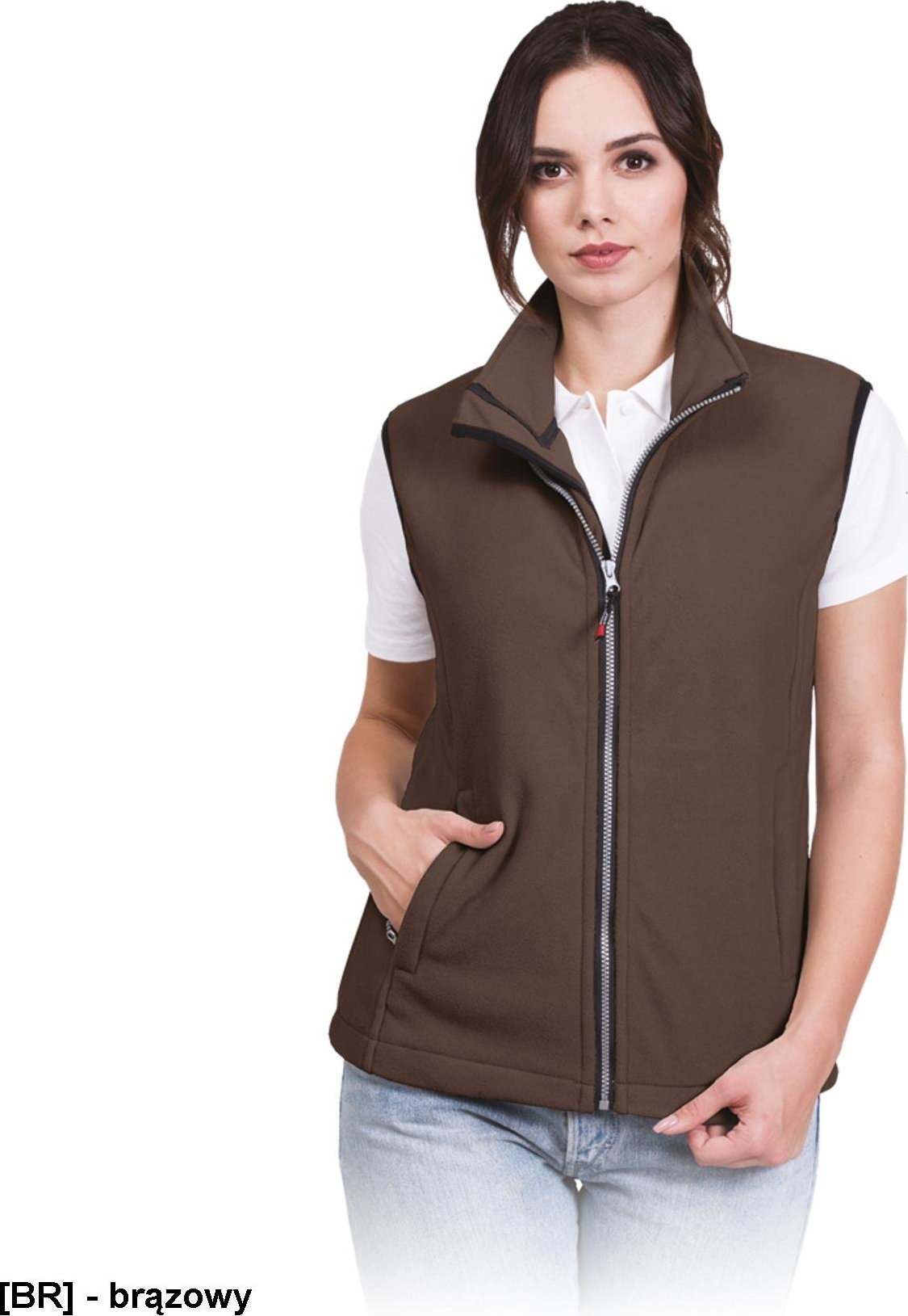 R.E.I.S. VHONEY-L - bezrękawnik damski z polaru, kołnierz ze stójką - brązowy S