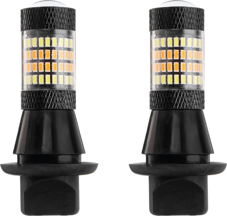 AMiO Żarówki LED AMIO P21W / PY21W BAU15s jako światła do jazdy dziennej LED z kierunkowskazami LED