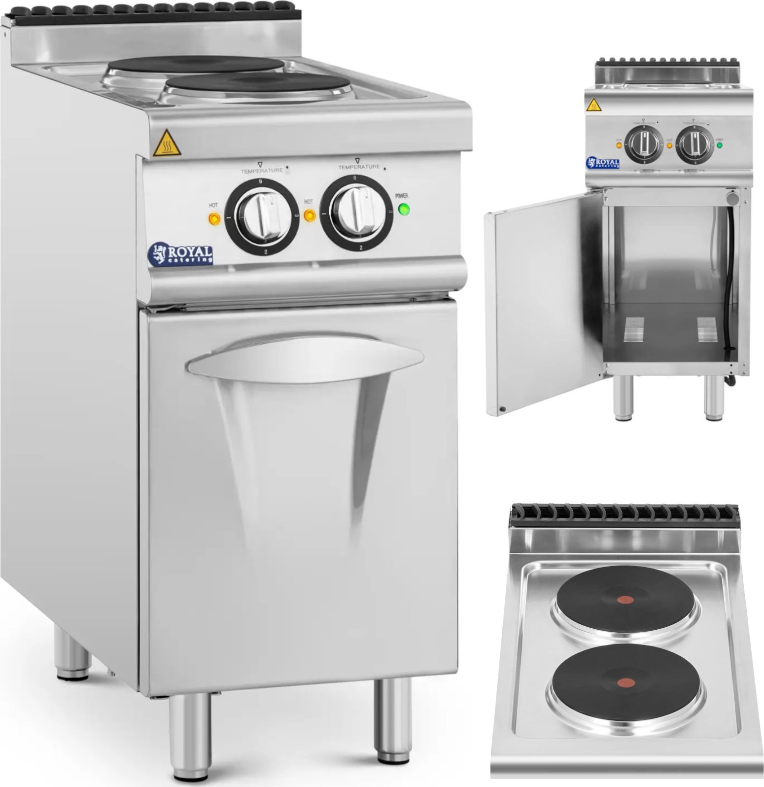 Royal Catering Kuchnia elektryczna wolnostojąca z szafką 2 pola grzewcze 5.2 kW 400 V Kuchnia elektryczna wolnostojąca z szafką 2 pola grzewcze 5.2 kW