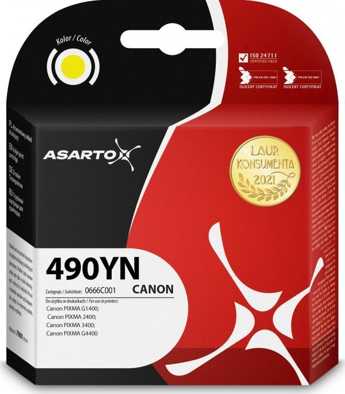 Tusz Asarto Tusz Asarto do Canon 490YN | 0666C001 | 70ml | yellow