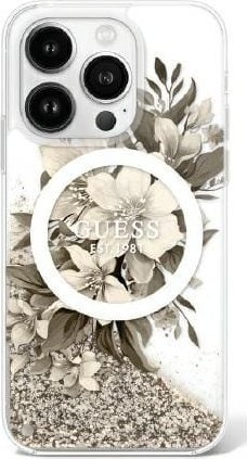 Guess Guess GUHMP16LLFMWTE iPhone 16 Pro 6.3" beżowy/beige hardcase Liquid Glitter Flower MagSafe