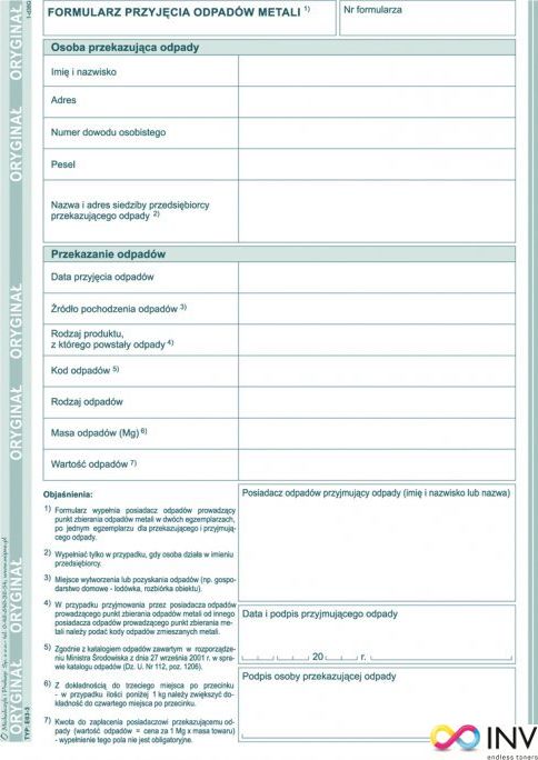 Michalczyk & Prokop Formularz przyjęcia odpadów metali E03-3