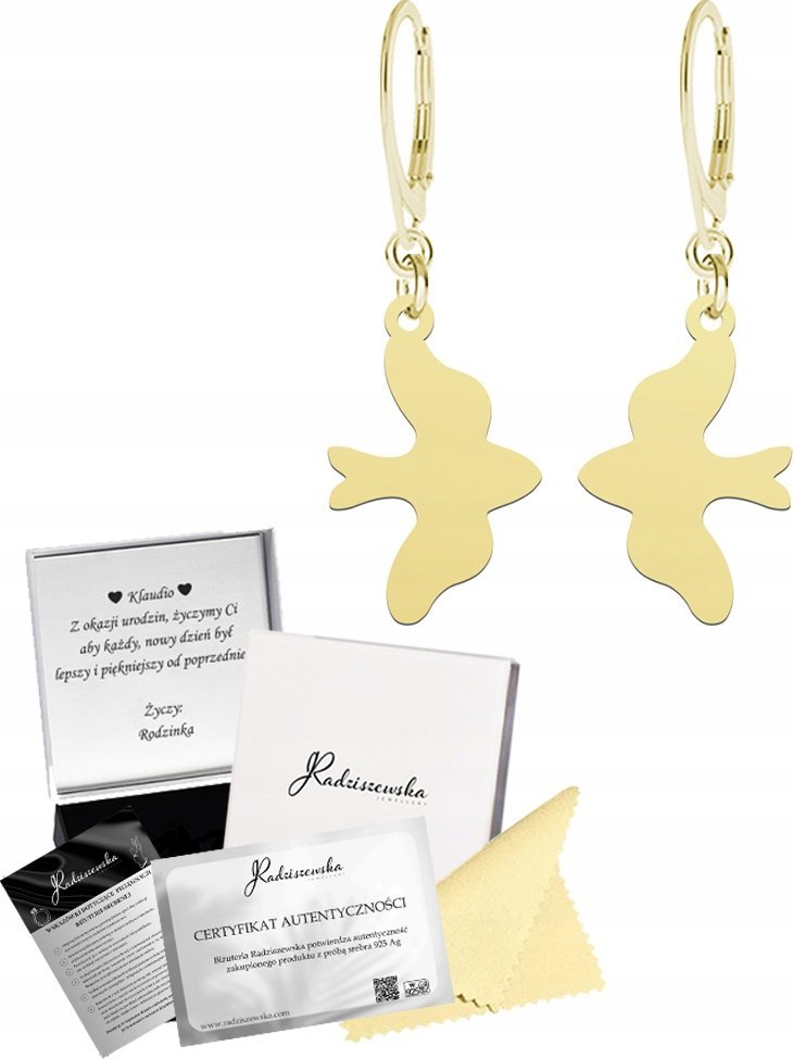 Radziszewska Jewellery Kolczyki Złote Jaskółka SREBRO 925 Prezent Biżuteria ŻYCZENIA GRATIS