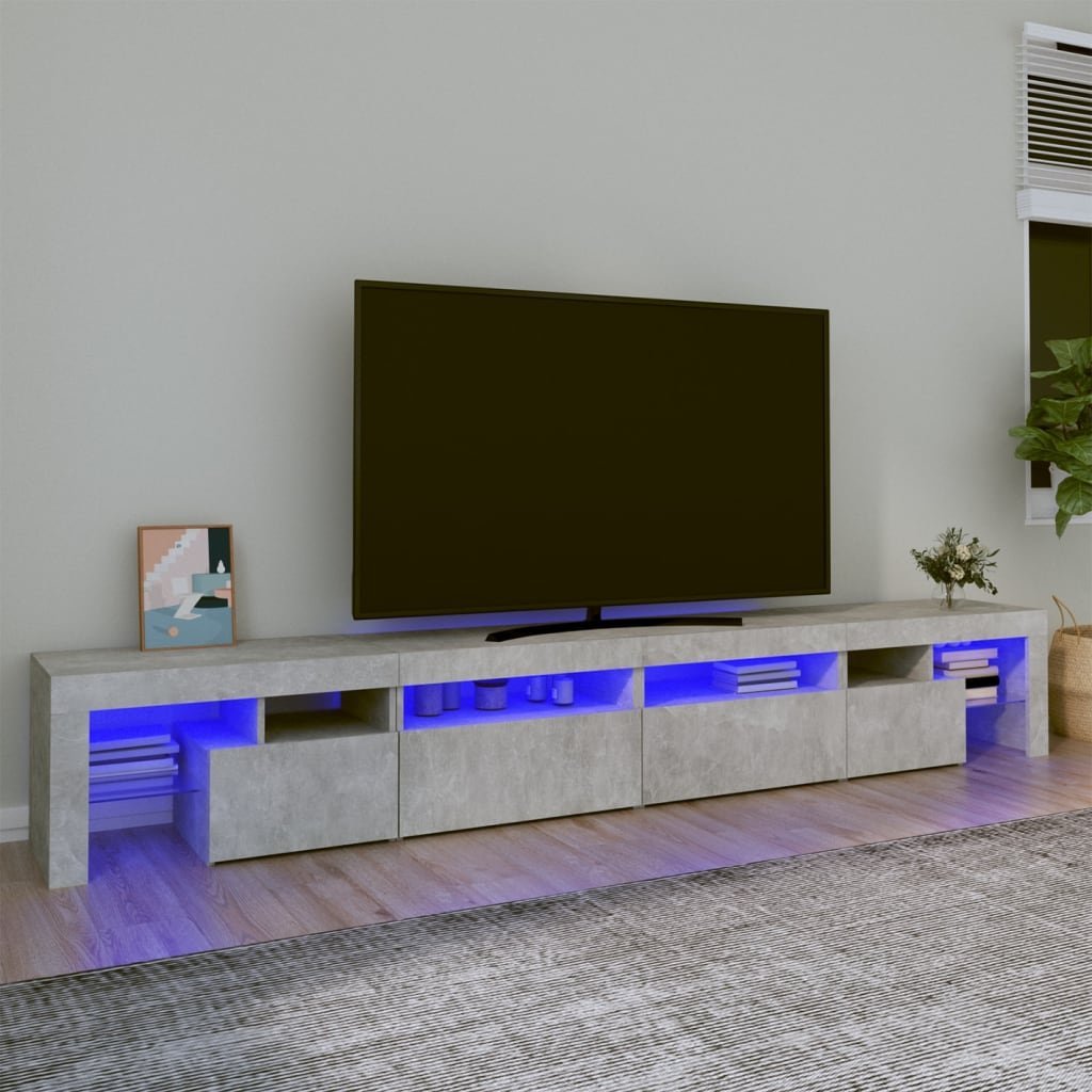 vidaXL Szafka pod TV z oświetleniem LED, szarość betonu 280x36,5x40 cm