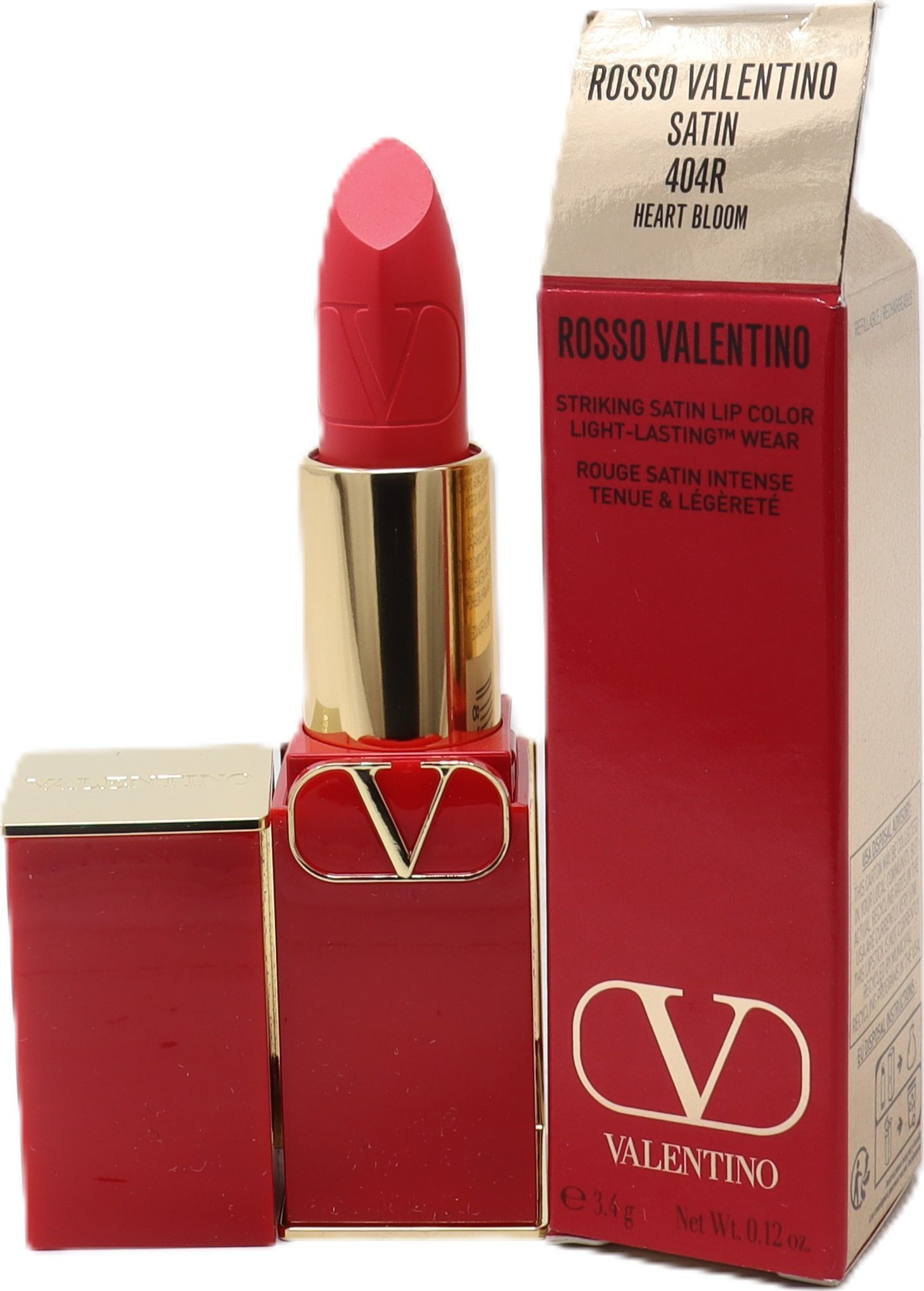 Valentino Valentino, Rosso, Satin Finish, Cream Lipstick, 404R, Refillable, 3.5 g For Women