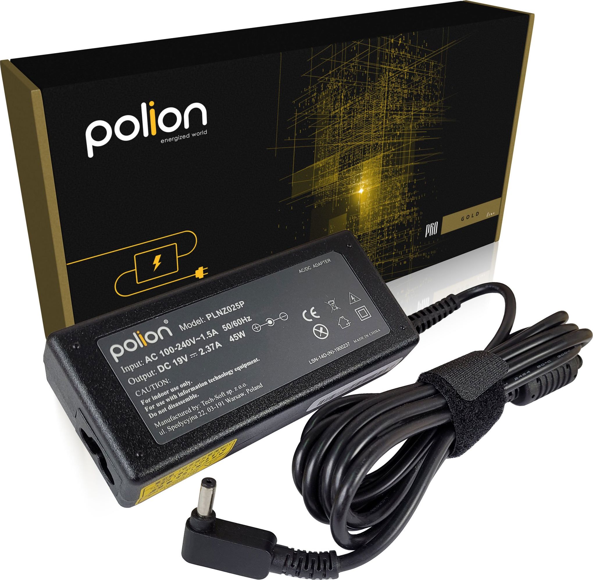 Zasilacz do laptopa Polion 45 W, 1.35 mm, 2.4 A, 19 V (PLNZ025P)