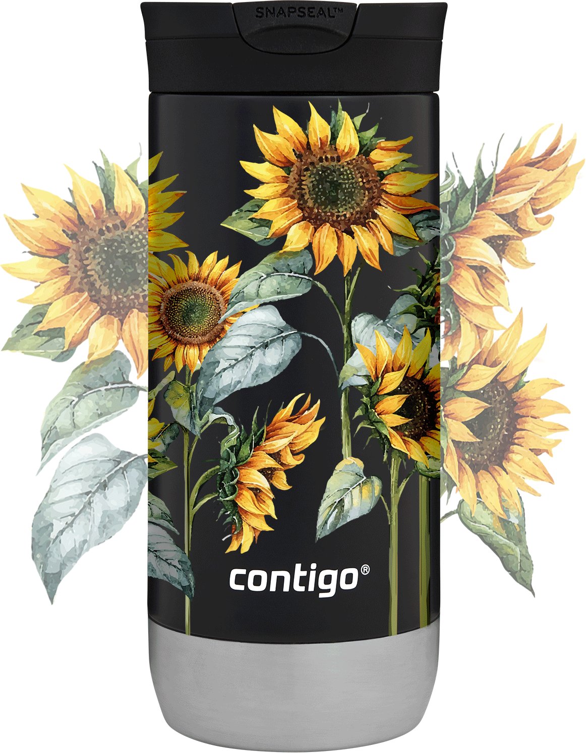 Kubek termiczny na kawę Contigo Huron 2.0 470ml - Słoneczniki - Czarny