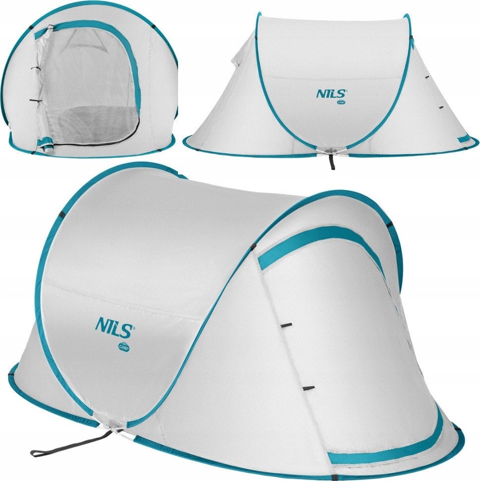 Namiot kempingowy turystyczny samorozkładający Nils camp NC3743 szaro-turkusowy 220x120x95cm