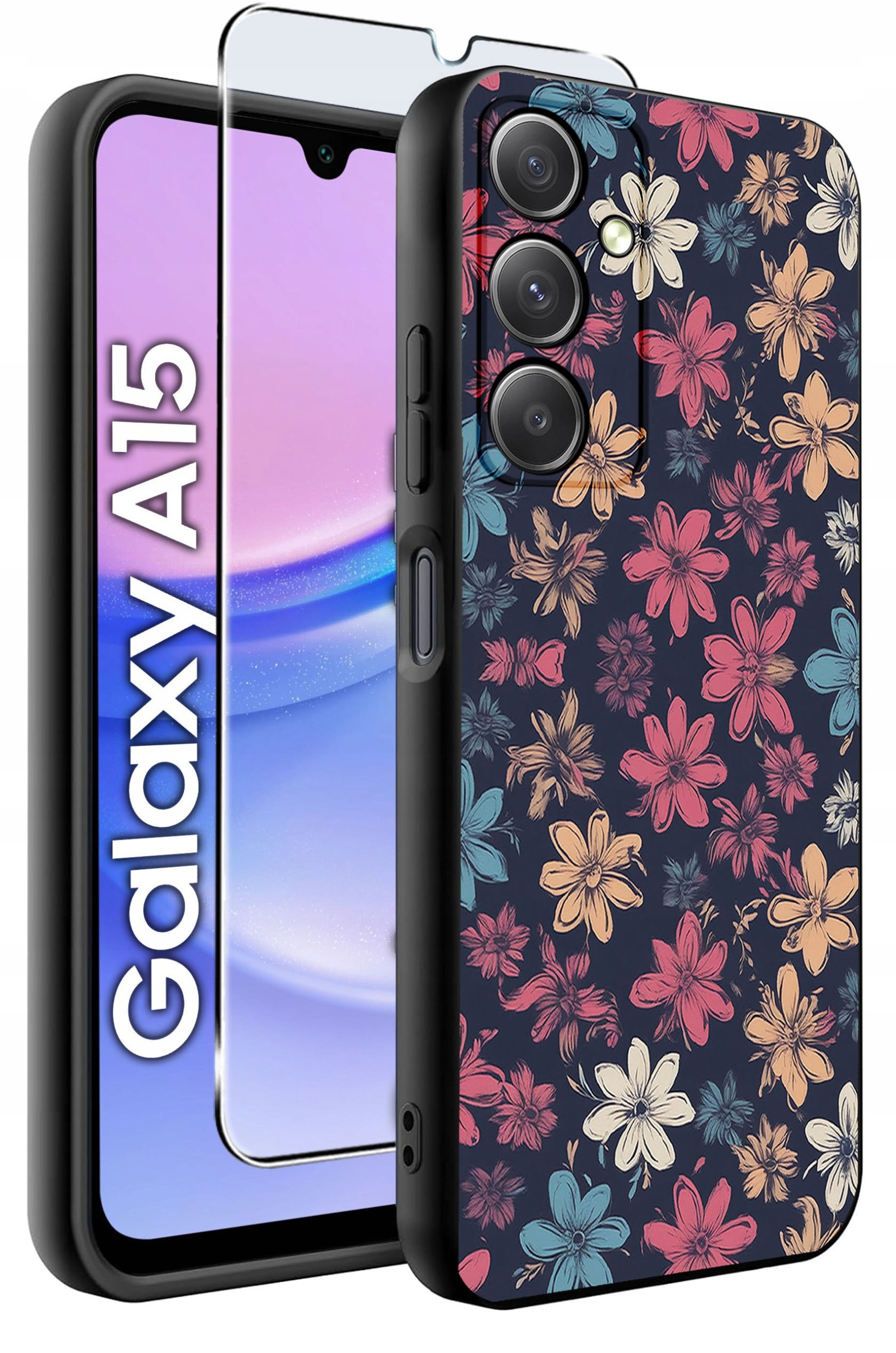 ETUI do Samsung A15 4G | 15 5G WZORY | SILIKONOWE MATT CASE + SZKŁO 9H