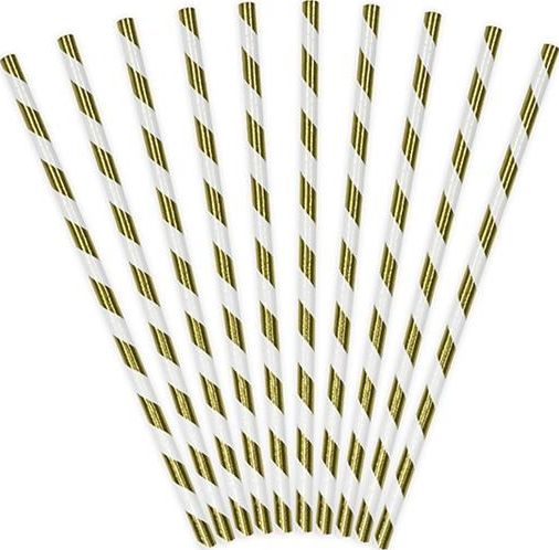 Party Deco Słomki papierowe do picia w paski, złote, 19,5cm, 10 szt. uniwersalny