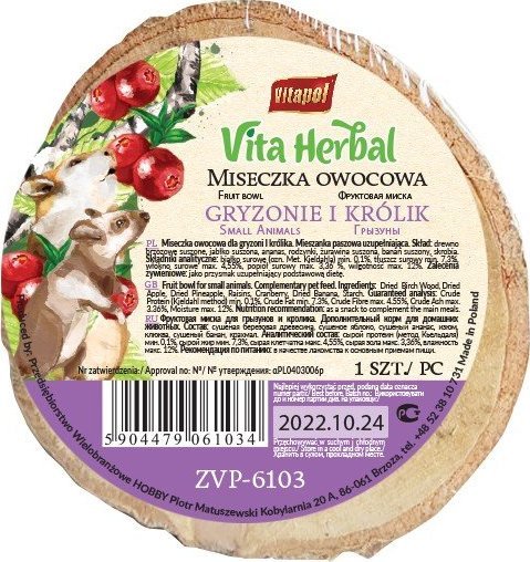 Vitapol Miseczka owocowa dla gryzoni i królika, 1 szt.