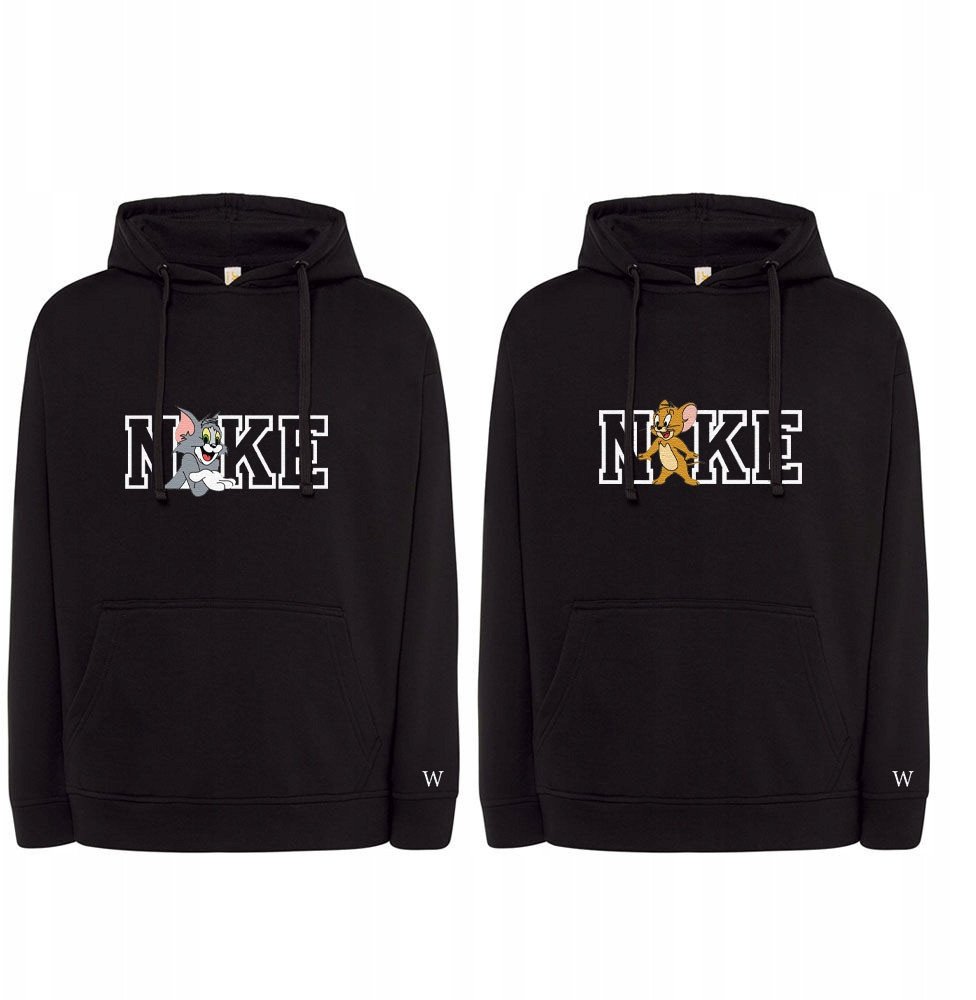 BLUZY DLA PAR Z HAFTEM TOM&JERRY INICJAŁY PREZENT DZIEŃ KOBIET 2 SZT CZARNE