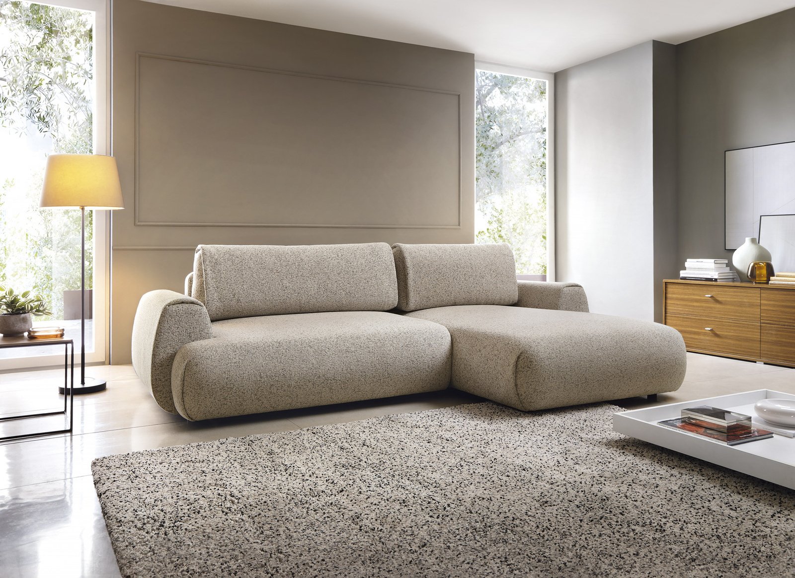 Narożnik VERNIO Puente 16 Zimny Beż w kształcie litery L z funkcją spania