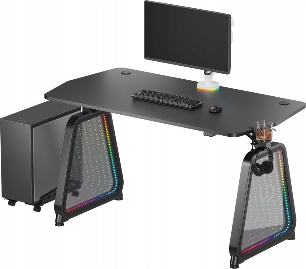 Biurko Ultradesk ULTRADESK Biurko dla gracza BOOSTER, 136x70,5 cm, 75 cm, podświetlenie RGB, uchwyt na słuchawki i napój