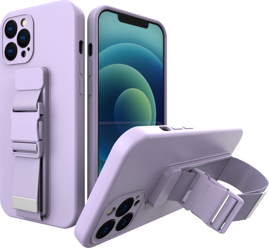 Hurtel Rope case żelowe etui ze smyczą łańcuszkiem torebka smycz iPhone 12 Pro Max fioletowy