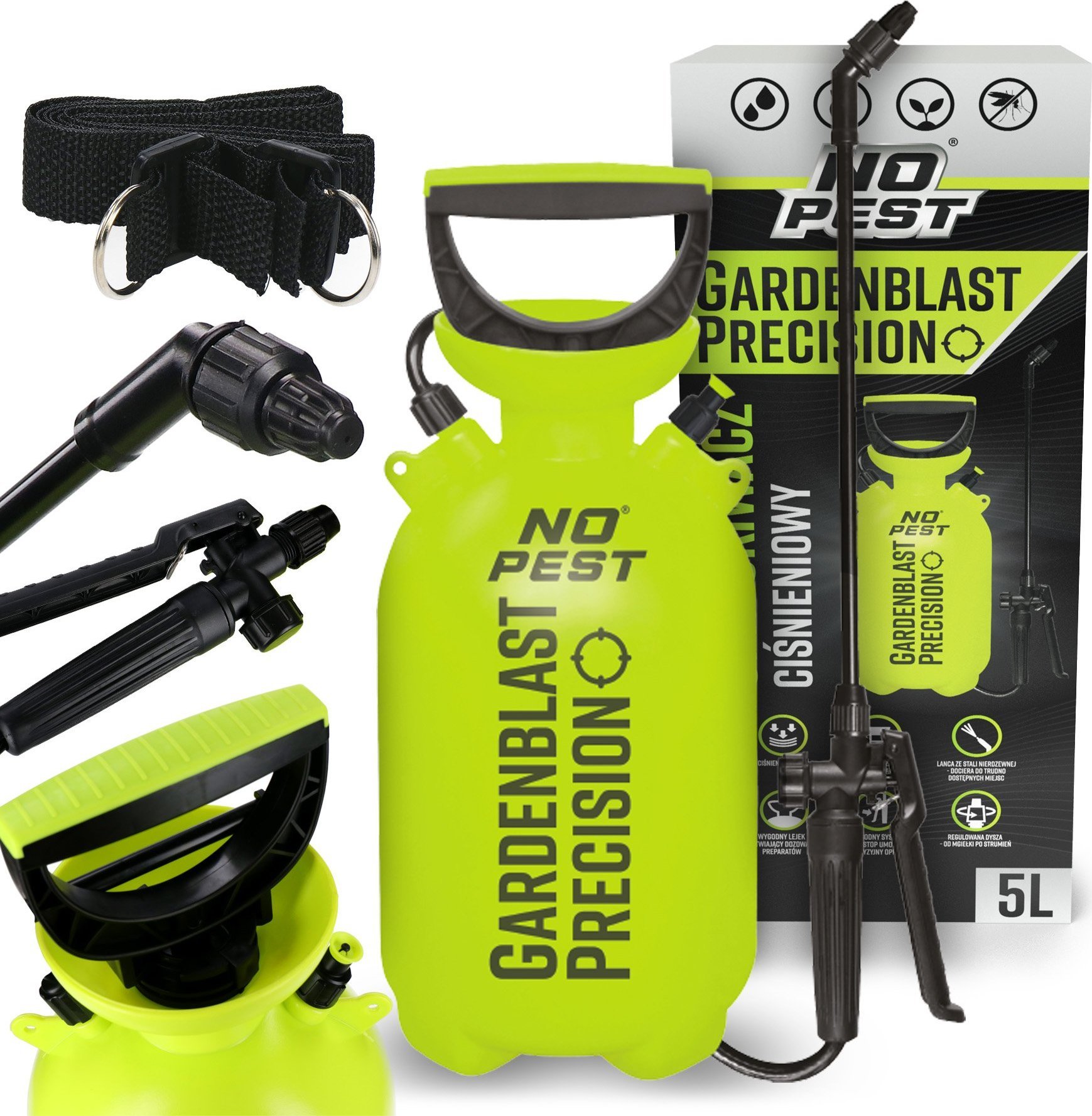 NO PEST Opryskiwacz Ciśnieniowy Ręczny Ogrodowy 5l Spryskiwacz Opryskiwacz z Długą Lancą i Regulowaną Dyszą