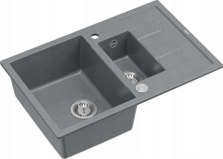 Zlewozmywak GraniteQ MORGAN 156 zlewozmywak silver stone z syfonem Push To Open okrągły 1,5-komorowy z/o / stal szlachetna