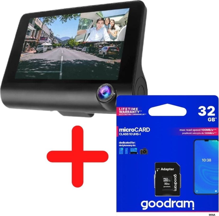 Wideorejestrator Techonic ZESTAW: WIDEOREJESTRATOR JAZDY 3W1 + KARTA PAMIĘCI 32GB