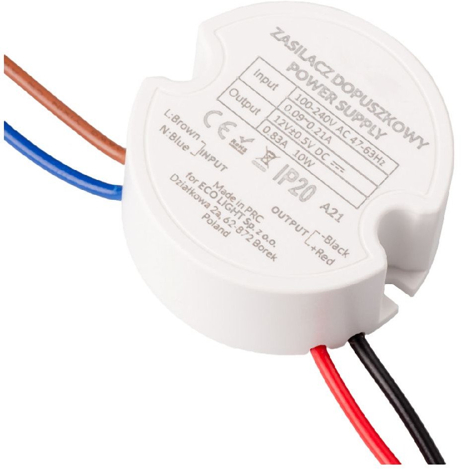 Zasilacz do puszk fi60 0,83A 10W 12V IP67 50x50x22