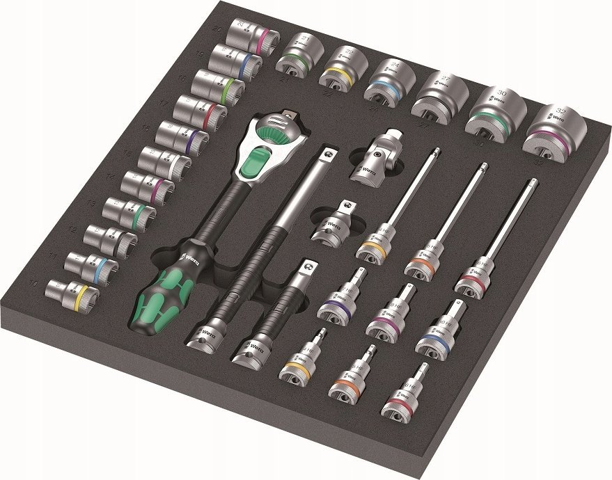 Zestaw narzędzi Wera Wera 9722 foam insert 8000 C Zyklop 1/2 ratchet set 1, 31 pieces, tool set (black/grey, ratchet and socket set, in foam insert fo