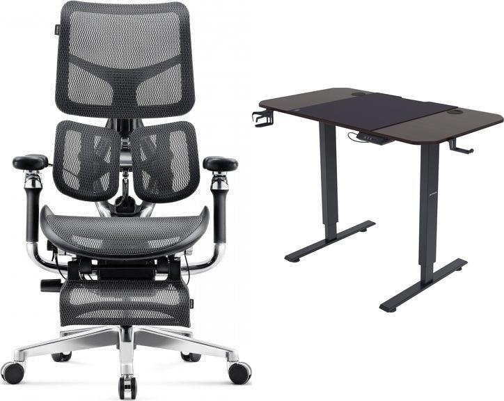 Fotel Diablo Chairs BRAVE Fotel biurowy ergonomiczny V-KINETIC czarny + EGON 1100 Orzechowe 110 cmx60 cm