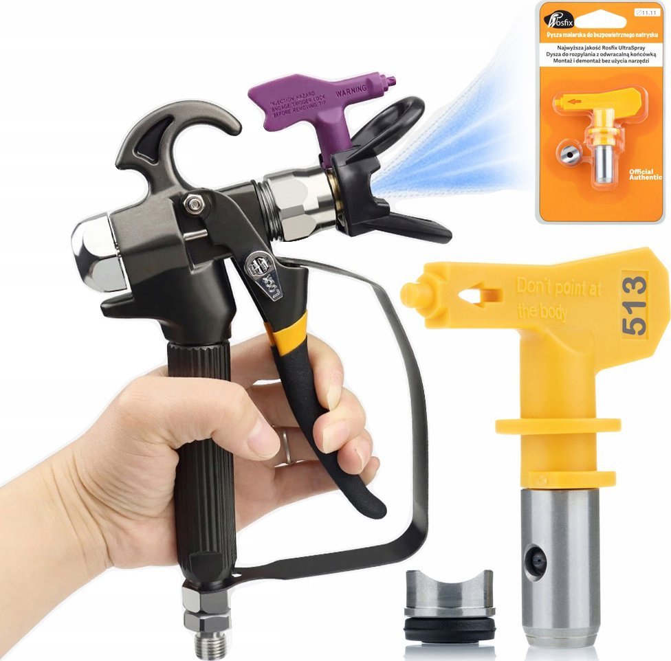 Rosfix Rosfix Pistolet do agregatu malarskiego Rosfix TurboJet TJ1 + Dysza Malarska Rosfix Ultra Spray Model 513