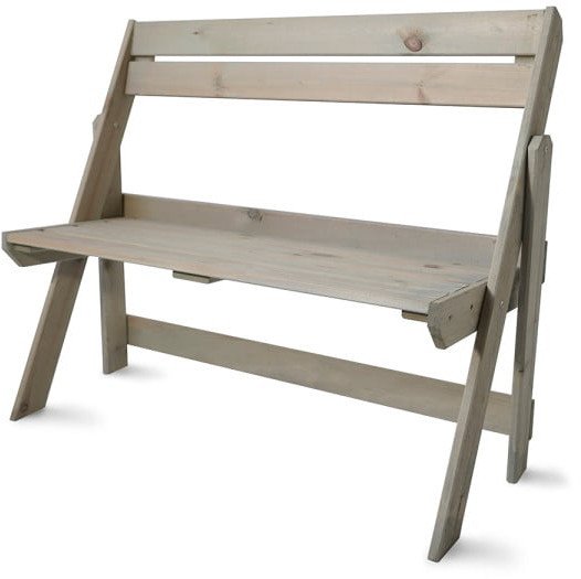 Ławka ogrodowa z oparciem drewniania nowoczesna na grilla 105cm jasna siwa