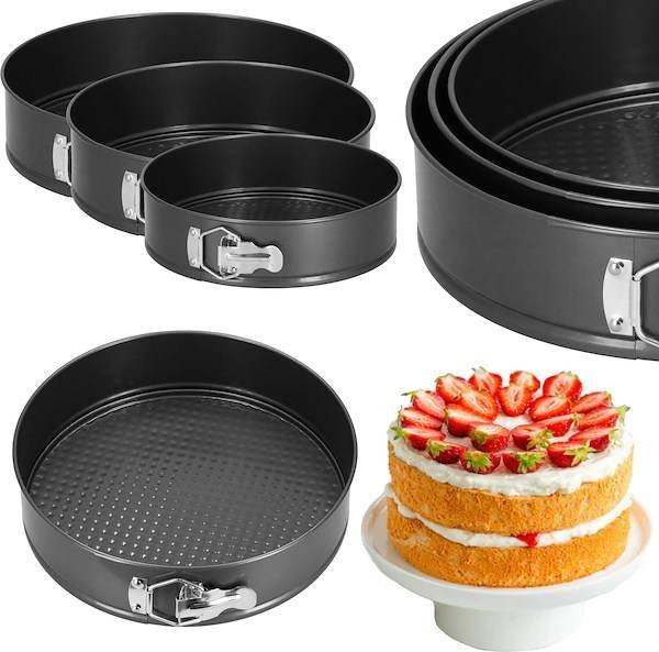 Springos Tortownice 3 szt. blachy do pieczenia tortów grafitowe UNIWERSALNY