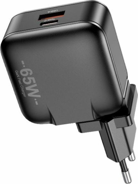 Ładowarka Awei AWEI ład. siec. PD55-EU 65W USB + USB-C czarna/black GaN