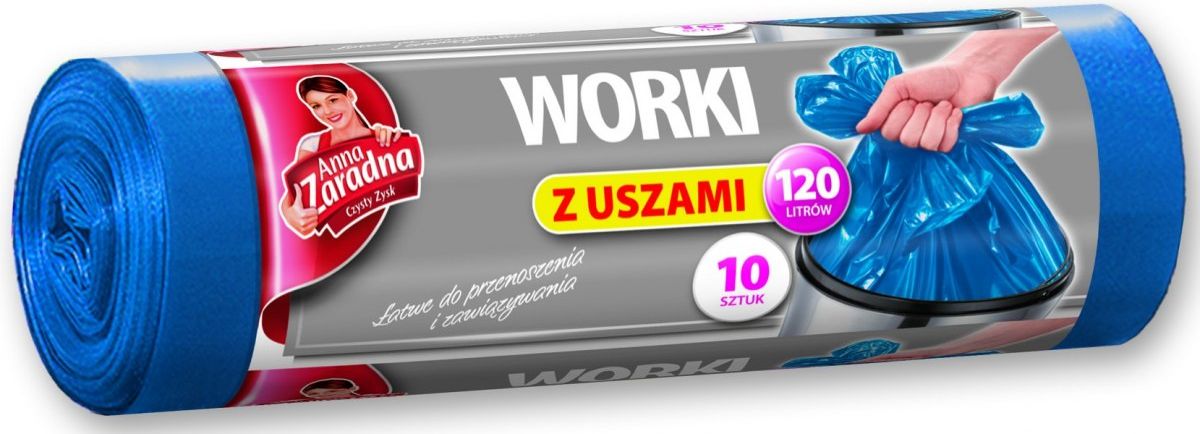 Anna Zaradna Worki na śmieci z uszami LDPE 120L 10szt. niebieskie - AZ1-WNS-3975