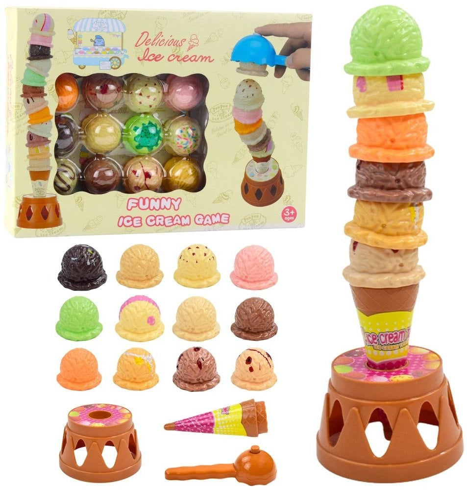 LeanToys Gra Zręcznościowa Wieża Lodów Gałki Kolorowe 17 el.