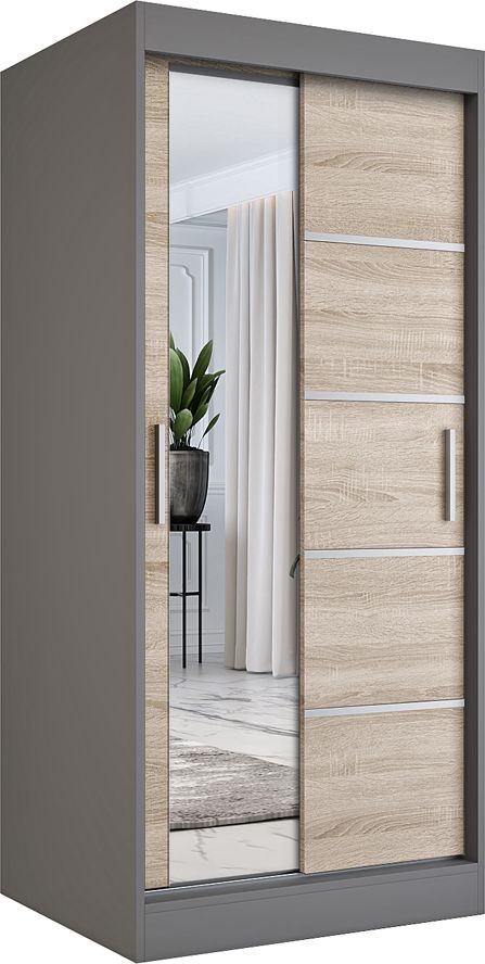 Elior Szafa przesuwna w kolorze antracyt + dąb sonoma - Felix 2X