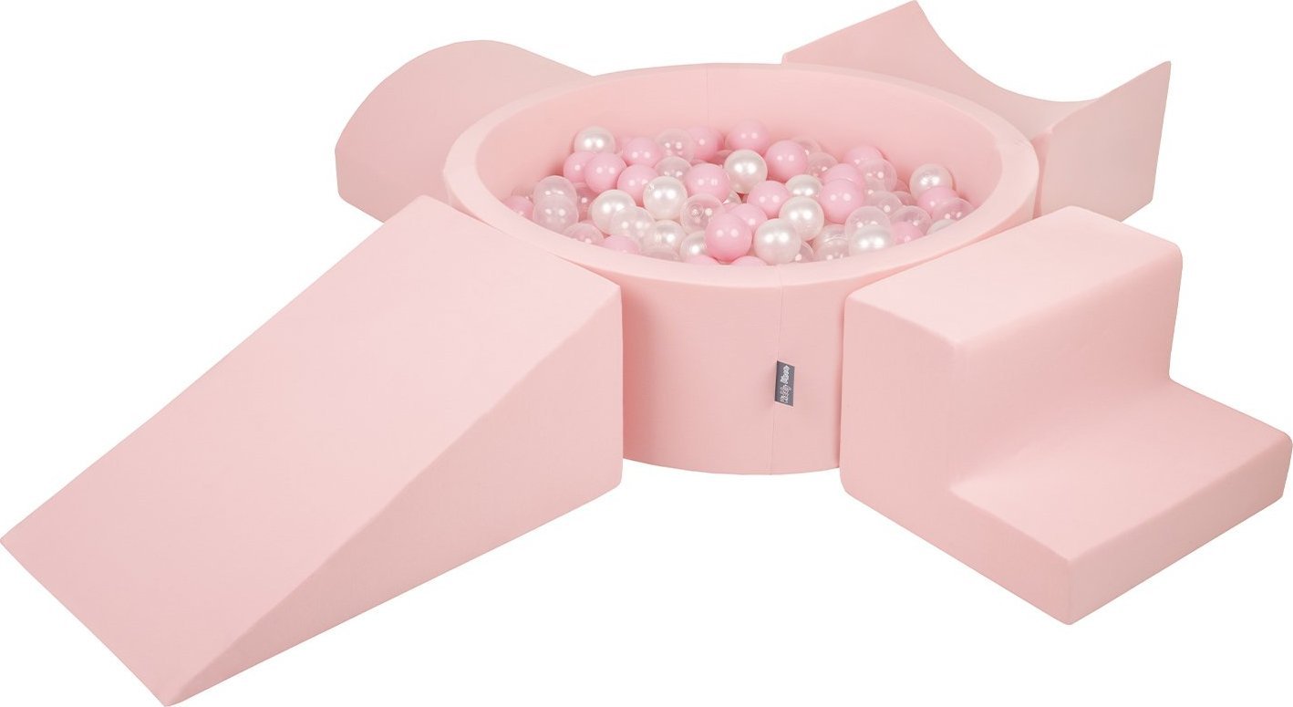 KiddyMoon KiddyMoon Piankowy plac zabaw PPZP-OK30D-115 z piłeczkami różowy: pudrowy róż-perła-transparent basen 300/klin L/rampa L/półwałek L/schodek