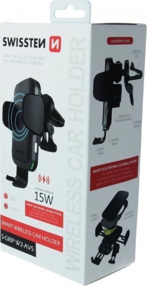 Swissten W2-AV5 Air Vent Car Holder With 15W Wireless Charging + Micro USB Cable 1.2m