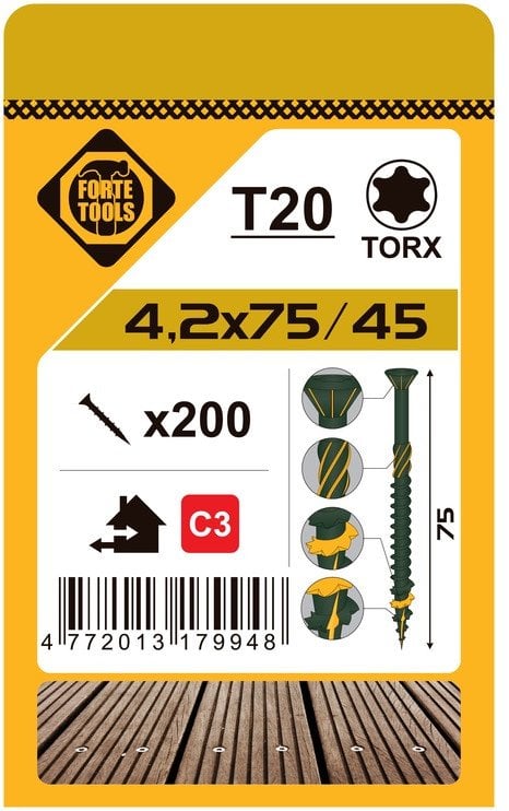 TERRACE SCREW T20 4.2X75 GREEN (200)