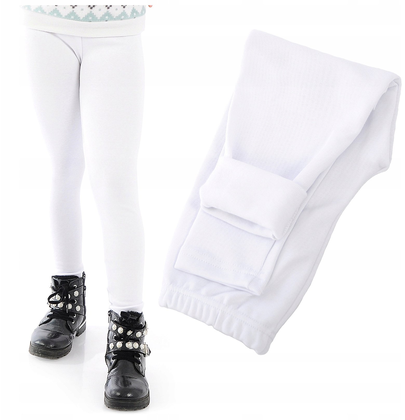 LAEMI Ocieplane Elastyczne legginsy dziecięce Getry Białe 152